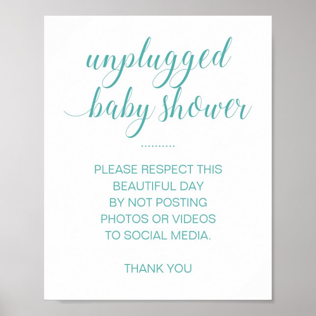 Poster Baby shower débranché Pas de médias sociaux Turquo (Devant)