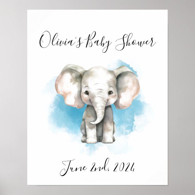 Poster baby shower d'éléphant bébé, panneau acrylique (Devant)