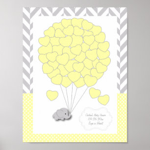 Poster Baby shower d'éléphant gris jaune, blanc - Invité