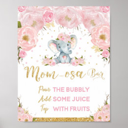 Poster Baby shower d'éléphant rose Floral