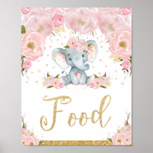Poster Baby shower d'éléphant rose Floral