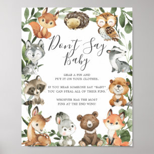 Poster Baby shower des animaux de bois ne pas dire signe