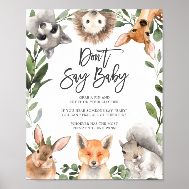 Poster Baby shower des animaux de bois ne pas dire signe  (Devant)