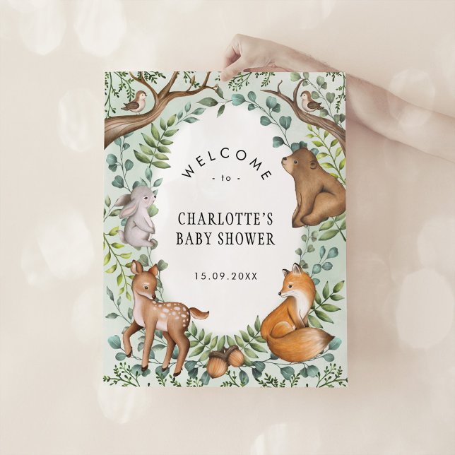 Poster Baby shower des animaux de la forêt verdoyante Bie (Créateur téléchargé)