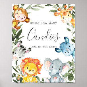 Poster Baby shower Des Animaux De La Jungle Devinez Combi