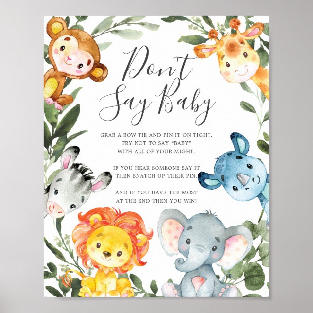Poster Baby shower des animaux de la jungle ne pas dire s (Devant)