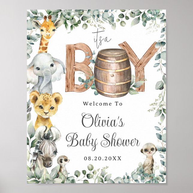 Poster Baby shower des animaux de la Jungle verdoyante Bi (Devant)