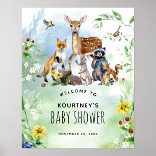 Poster Baby shower des animaux forestiers de bois Bienven