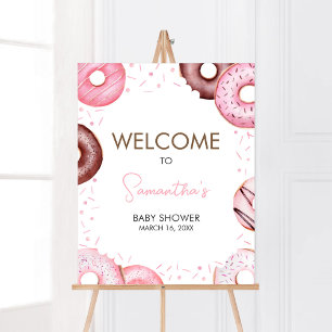 Poster Baby shower des beignes et des plongeurs roses Bie