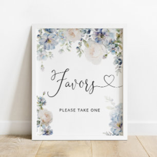 Poster Baby shower des Faveurs Florales Bleues Mod