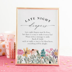 Poster Baby shower des fleurs sauvages de la nuit tardive