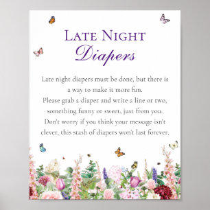 Poster Baby shower des plongeurs nocturnes   Fleurs roses