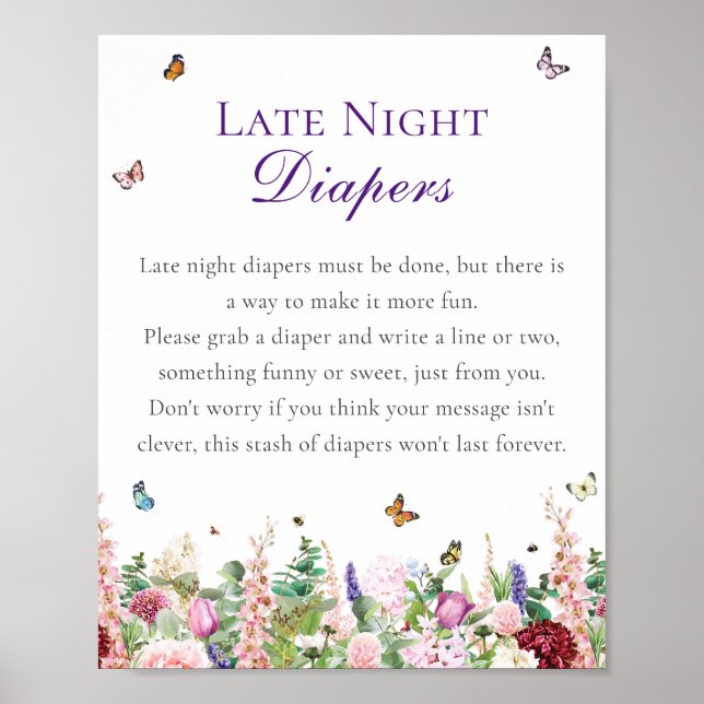 Poster Baby shower des plongeurs nocturnes | Fleurs roses (Devant)