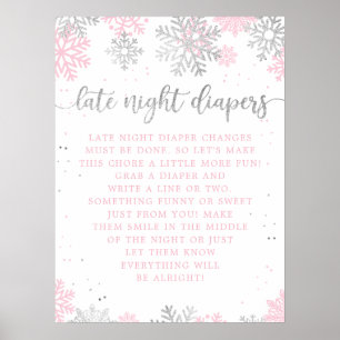 Poster Baby shower des plongeurs nocturnes roses d'hiver
