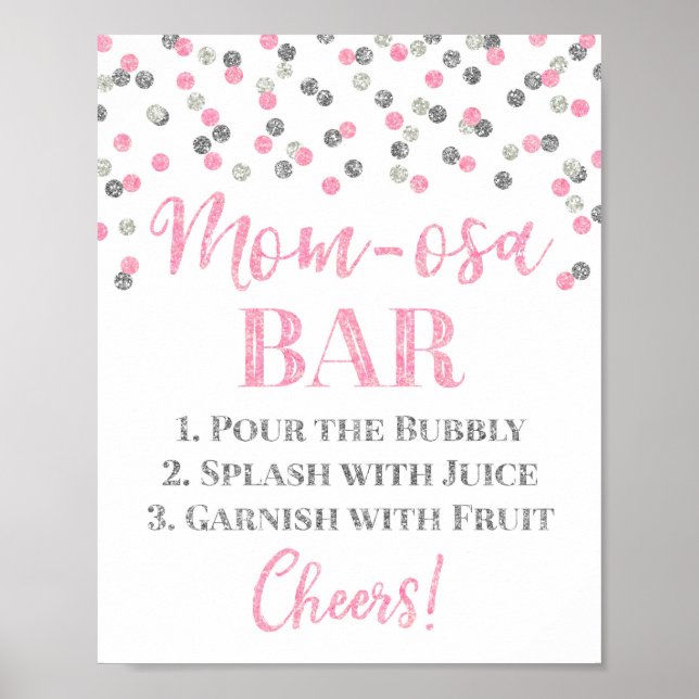 Poster Baby shower des signes de la barre Maman-Osa rose  (Devant)