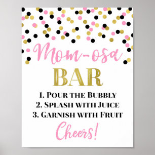 Poster Baby shower des signes Pink Gold Black Mom-osa Bar
