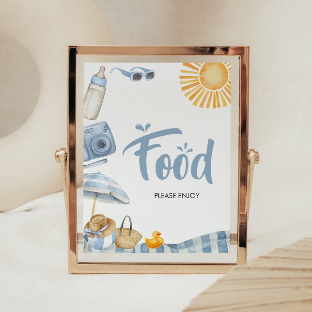 Poster Baby shower d'été Blue Beach (Boy Splish Splash Baby Shower Food Sign)