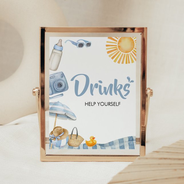 Poster Baby shower d'été Blue Beach Boissons (Boy Splish Splash Baby Shower Drinks Sign)