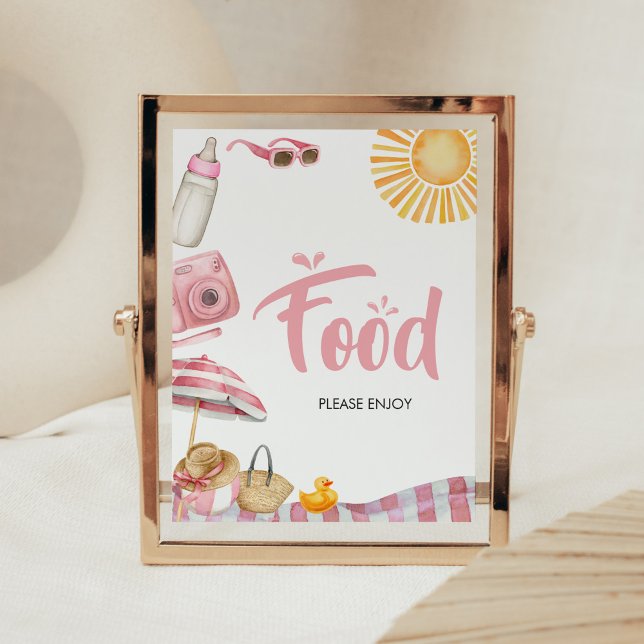 Poster Baby shower d'été de Pink Beach (Splish Splash Baby Shower Food Sign)