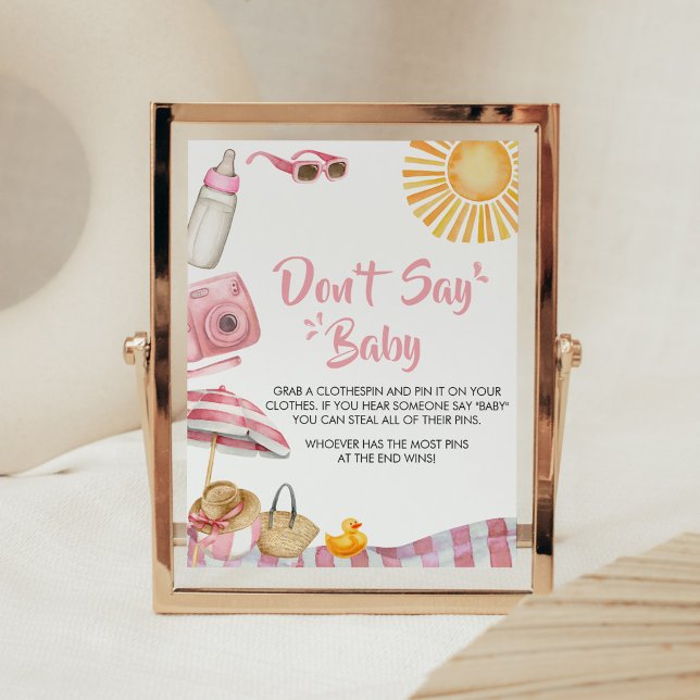 Poster Baby shower d'été de Pink Beach Ne pas dire bébé (Splish Splash Baby Shower Don't Say Baby Sign)