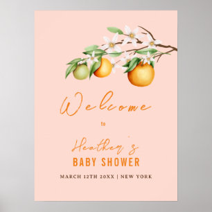 Poster Baby shower d'été doux agrumes orange Accueil
