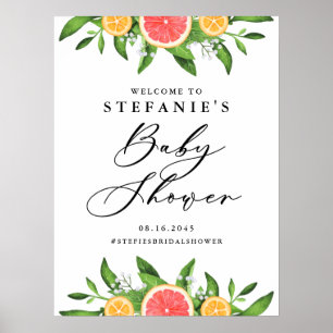 Poster Baby shower d'été Oranges et Grappes