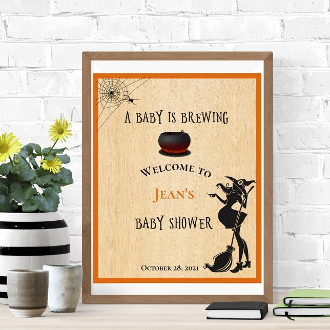Poster Baby shower d'Halloween de Sorcière Bienvenue (Créateur téléchargé)