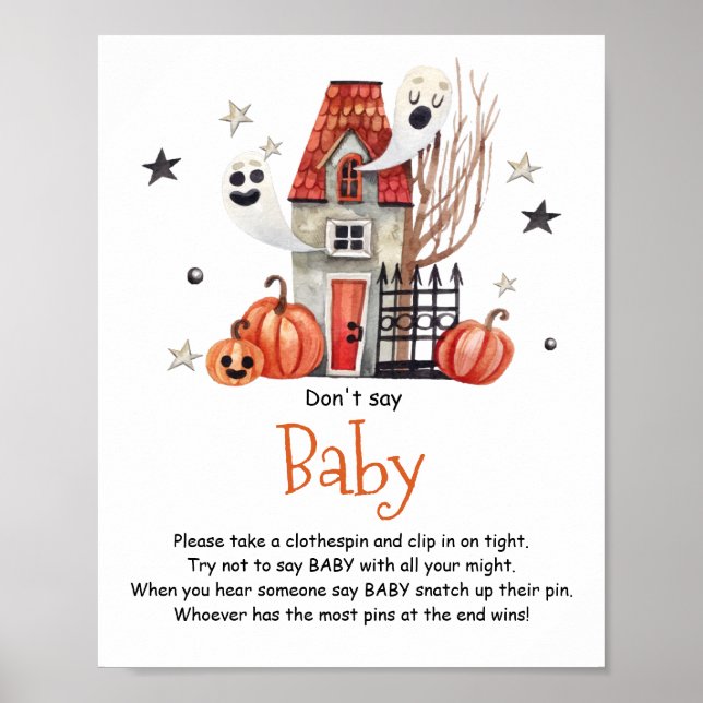 Poster Baby shower d'Halloween ne pas dire bébé signe (Devant)