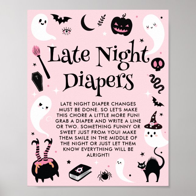 Poster Baby shower d'Halloween rose Diapositives nocturne (Devant)