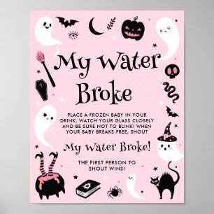 Poster Baby shower d'Halloween rose My Water Broke Jeu