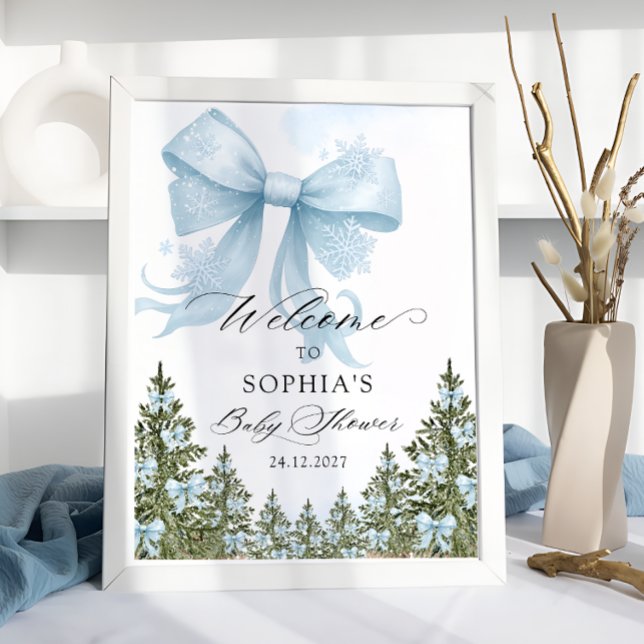 Poster Baby shower d'hiver Blue Bow (Créateur téléchargé)