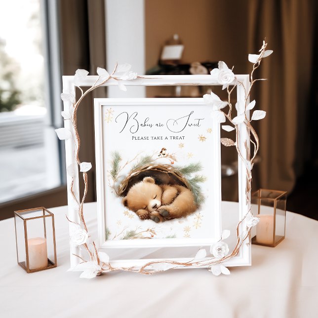 Poster Baby shower d'hiver de l'ours des bois à l'extérie (Créateur téléchargé)