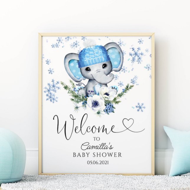 Poster Baby shower d'hiver Elephant Bienvenue (Créateur téléchargé)