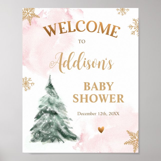 Poster Baby shower d'hiver Froid Hors Snowflakes Bienvenu (Devant)