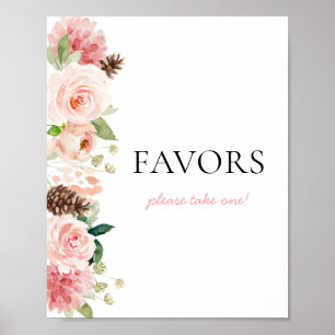 Poster Baby shower d'hiver rose Floral Faveurs
