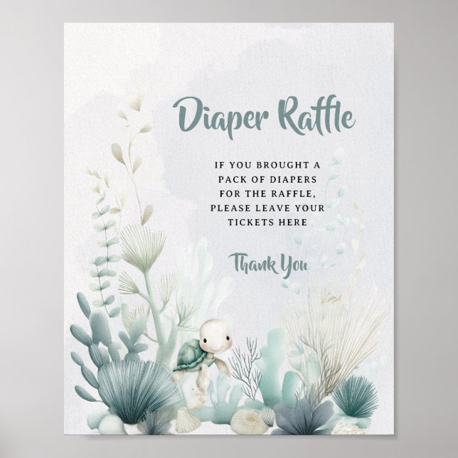 Poster Baby Shower Diaper Raffle Sign Ocean Sea Themed  (Devant)