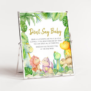 Poster Baby shower Dinosaure Garçon verdoyant Ne pas dire