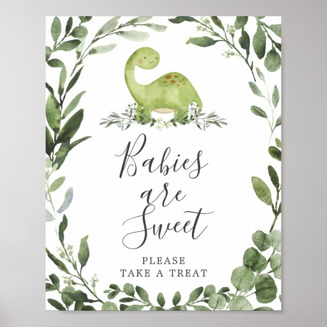 Poster Baby shower Dinosaure Les bébés sont signe doux (Devant)