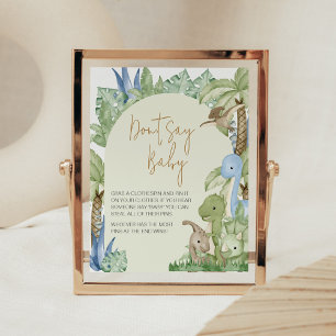 Poster Baby shower Dinosaure verdoyant Ne pas dire bébé