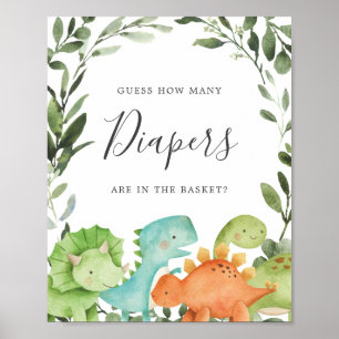 Poster Baby shower Dinosaures Devine Combien de Diapeurs