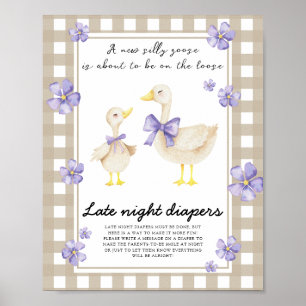 Poster Baby shower d'oie - Jeu de couches tard la nuit