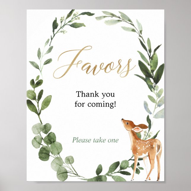 Poster Baby shower doré cerf faveurs signe (Devant)