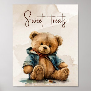 Poster Baby shower d'ours en peluche à l'aquarelle brun d