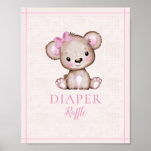 Poster Baby shower d'ours mignonne de fille de table de r (Devant)