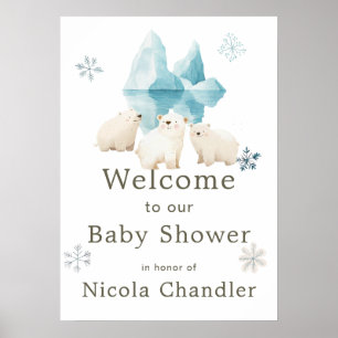 Poster Baby shower d'ours polaires d'hiver