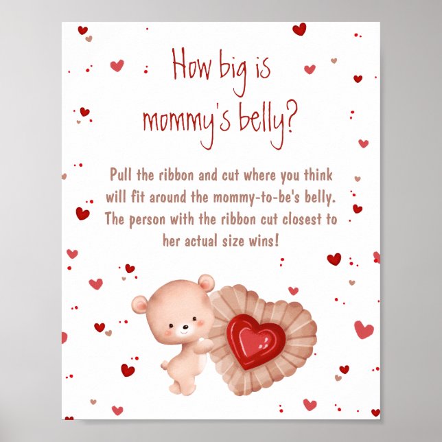 Poster Baby shower du coeur rouge à quel point le ventre  (Devant)