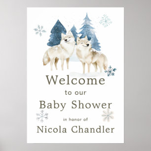 Poster Baby shower du loup arctique d'hiver