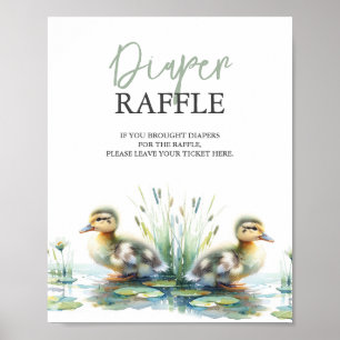 Poster Baby shower Duck Diaper Raffin Panneau vert