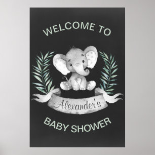 Poster Baby shower Eléphant Chalkboard Watercolor