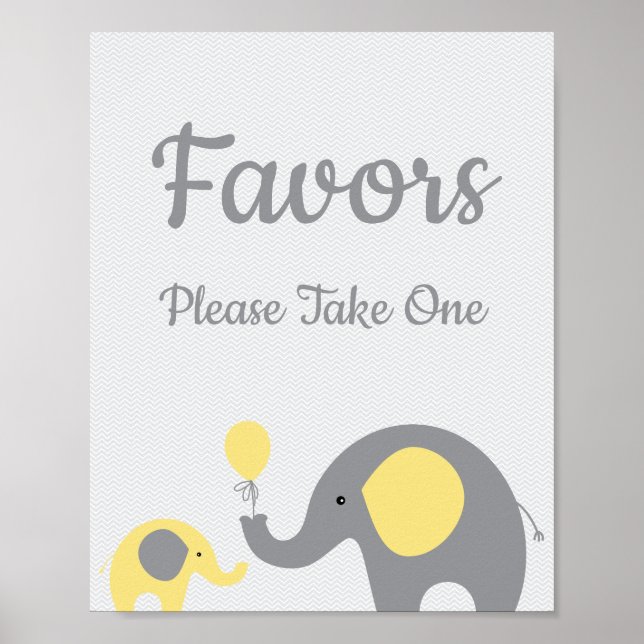 Poster Baby shower Eléphant Jaune Faveurs Prendre Un Sign (Devant)